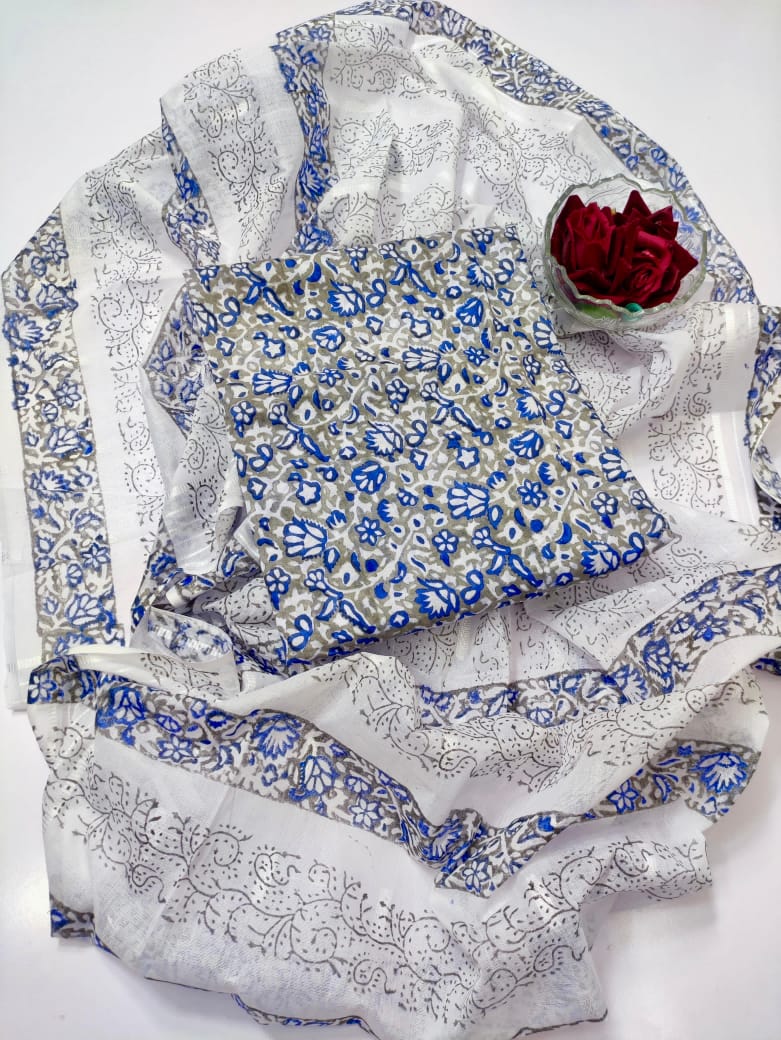 "Block print" with full print Dupatta